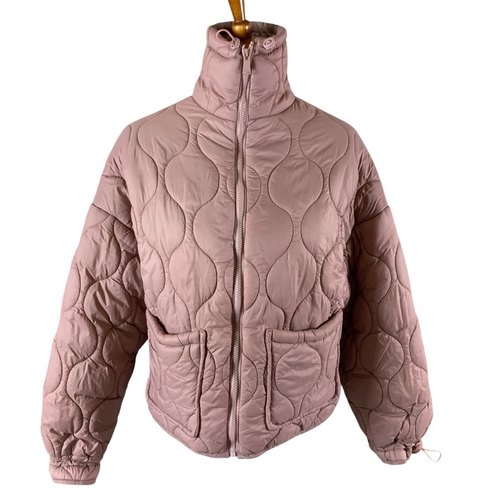 Oakridge Mauve Quilted Puffer‎ Jacket Drawstring Hem High Neck Zip Up Medium